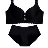 Plus Size Bra Set Wire Free Unlined Bra and Briefs Set 40 42 44 46 48 Large Cup Lingerie Set Underwear