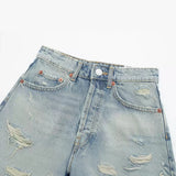 Spring Style High-Waisted Denim Shorts Decorated With Holes 2569073-Outfit