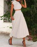 Women Ruffles Backless Crop Top & Maxi Skirt
