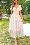 Elegant Chic Dress Women 2023 Square Collar Floral Print Dress Woman Puff Sleeve Zipper Jewelry Inlaid High Waist