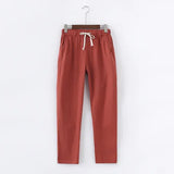 Spring Summer Casual Cotton Linen Pants Women Elastic Waist Solid Pockets Retro Loose Women's Harem Pants Trousers