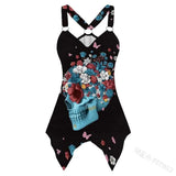 Tank Tops Gothic Skull Print Irregular Hem Sleeveless Shirt Summer Plus Size Ladies Casual V Neck Grqaphic Tee