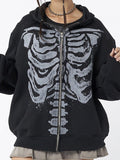 Black Oversized Hoodie with Skeleton