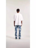 High Street Printing Wash Straight Street Clothing Slim Jeans Mid-Waist Casual Fashion Pants-Outfit