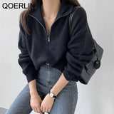 Thick Warm Winter Turtleneck Sweater Women Autumn Loose Knitted Jumper Solid Zipper Pink Sweater Oversized