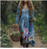 Printed Summer Long-Sleeved Dress Art Retro