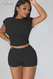 Bubble Texture Crop Top and Shorts Matching Sets Summer Clothes for Women Casual Two Piece Vacation Outfits