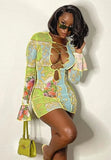 Print Green Sexy Lace-Up Mini Club