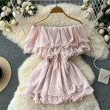 Ruffled Elastic Solid Mini Dress Chic Women Summer 2022 Slash Neck Ruched Elegant Vacation Ladies A Line Beach
