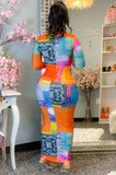 Print Colorful Turtleneck Sexy Long Bodycon