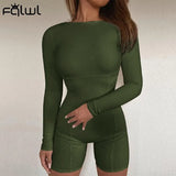 Long Sleeve Rompers Womens Jumpsuit Female One Piece Outfit Ribbed Black White Short Bodycon Jumpsuit Women Playsuit