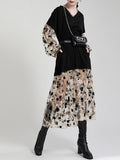 Women Pattern Printed Perspective Big Size Dress New V-Neck Long Sleeve Loose Fit Fashion Tide Spring Autumn 2023