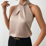 New Summer Women's Satin Neck-Hanging Sleeveless Vest Satin Imitation Silk Blouse From Stock-Outfit