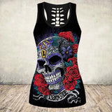 Tops Women 3D Skull Printed Cut Out Back Tshirt Halloween Gothic Sleeveless Top Gym Workout Vest Fitness Shirt