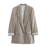 Spring Blended Roll-Sleeve Suit Jacket 2753530-Outfit