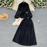 Simple Style Solid Temperament Suit Women's Spring Bubble Sleeve Strap Shirt + Tight Waist Slim Half Body Long