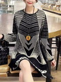 E-Commerce Spring And Autumn Wear Loose Sweater Sweater Hit Color Dress Women-Outfit