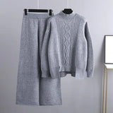 Winter Women Sweater Suits Thick Turtleneck Loose Sweater+ Wide Leg Long Pants Female Knitted Warm Two Pieces