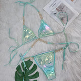 Toloer 2024 New Crystal Diamond Bikini Sexy Perm Gold Strap Female Split Swimsuit