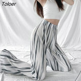 Women's Ice Silk Tie Dye Pants Fashion Wide Leg Stacked Summer Pants Women 2023 High Waist Straight Trousers Female