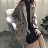 Button Up Wool Blend Coat gray Khaki Autumn Winter 2022 New Loose Cotton Tweed Pea