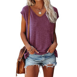 Color V-neck Cotton Blend Casual Loose Sleeveless Top Women's