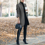 fashion mid-length coat Slim solid color stand-up collar woolen autumn and winter women's