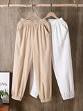 Spring Summer Casual Cotton Linen Pants Women Elastic Waist Solid Pockets Retro Loose Women's Harem Pants Trousers
