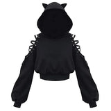Woman Clothing Kawaii Hoodies Crop Top Spring Autumn Clothes Bandage Hollow Long Sleeve Tees Sexy Club y2k Streetwear-Outfit