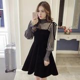 New Elegant Two Piece Dress for Women Women Winter Korean A-Line O-Neck Tops and Black Sundress Streetwear Dress