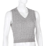 Plaid Knitted Sweater Vest Women Streetwear Preppy Style Korean Clothing Striped V Neck Tank Top Y2K