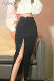 Vintage Black Velvet Split Skirts Aesthetic Sexy High Waist Bow Bodycon Long Skirt Elegant E Girl Punk Partywear