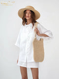 Fashion Women'S 3 Pieces Set Summer Sleeveless Tank Top Short Sleeve Shirt Matching Shorts Set Casual White Shorts