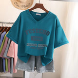100% Cotton L-6XL T Shirt Plus Size Tshirt Short Sleeve Women Top Summer Cartoon Print Couple V Neck Oversized T