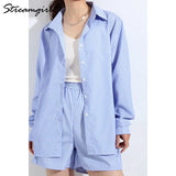 Leg Shorts Sets Summer 2022 Women Suit With Shorts And Button Shirt Two Piece Sets Womens Outifits Summer Women's