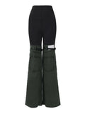 Fashion Women's Hit Color Spliced Jeans High Waist Elastic Patchwork Girding Straight Denim Pants Summer 2023 New