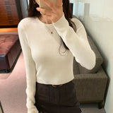 Short Style Long-Sleeved Sweater Women's Autumn And Winter New Small Bottomed Shirt Short Style Slim Blouse-Outfit