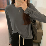 Round Collar Design Feeling Small Flying Sleeved Long-Sleeved T-Shirt Women Wear The New Autumn Style Top With Bottom-Outfit
