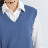 Knitted Vests For Women Spring 2022 Sleeveless Sweaters V Neck Casual Loose Vest Vintage Woman Knittrd Women Vest