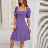 Station Summer Hot New Solid Color Collar Bubble Bubble Sleeve Dress