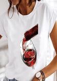 White Casual O-Neck Short Sleeves Print