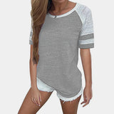 Women's Short-Sleeved Splicing 2025 Summer Hot Women's Top New Short-Sleeved Round Collar Multi-Color
