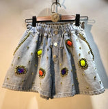 Women's Denim Shorts Gold Border Gemstone Drawstring High Waist Loose Wide Leg Short Jeans 2024 Summer New Fashion 29L102-Outfit