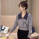 Purple Sweater Is Worn By Gentle Breeze In Autumn And Winter. The New Style Design Feels Foreign Style And Fashionable Short Style Knitted Cardigan.-Outfit