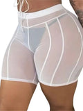 Mesh Sheer Shorts Pants See Through Solid Color High Waist Clubwear Female Bodycon Summer Biker Shorts Bottoms 2023-Outfit