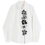 Women Vintage White Embroidery Big Size Blouse New Lapel Long Sleeve Fit Shirt Fashion Tide Spring Autumn 2023