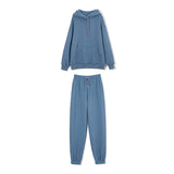 Thickened Fleece Hooded Sweatshirt and Pants Two Pieces Set Women Autumn Winter Warn Hoodies Casual Solid Sweatpants