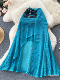 Sexy Irregular Hollow Out Women Skirts Summer Elegant High Waist Purple/White/Black/Blue Saias Female Vacation Beach Faldas