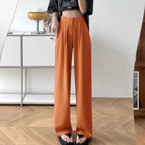 Toloer Leg Pants Female Spring And Autumn High Waist Loose Large Size Pants Hanging Sense Camel Color Autumn Thin Narrow Version Straight Pants Suit Pants-Outfit
