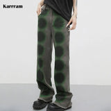 Y2k Aesthetics Green Jeans Japanese Harajuku Denim Pants Grunge Korean Fashion Jeans Boyfriend Vintage Distressed